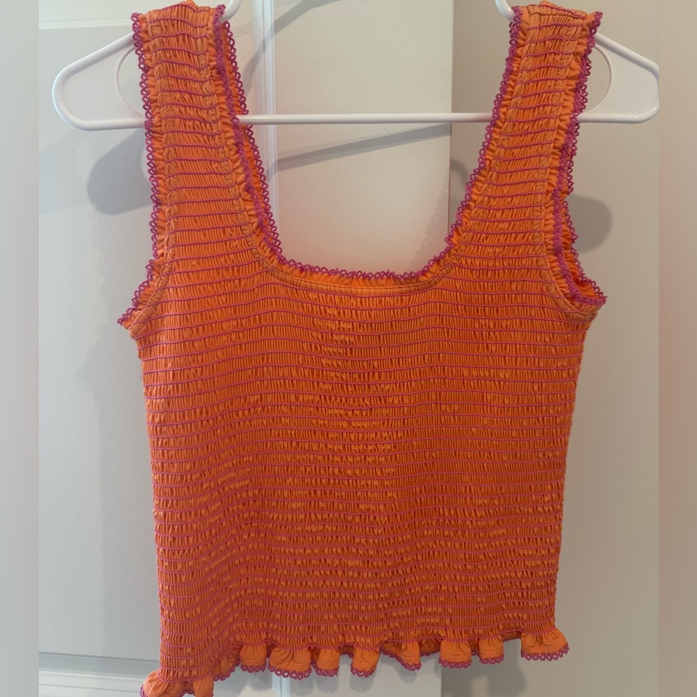 Rails Orange with Pink Trim Smocked Tank Top - Picture 2 of 6